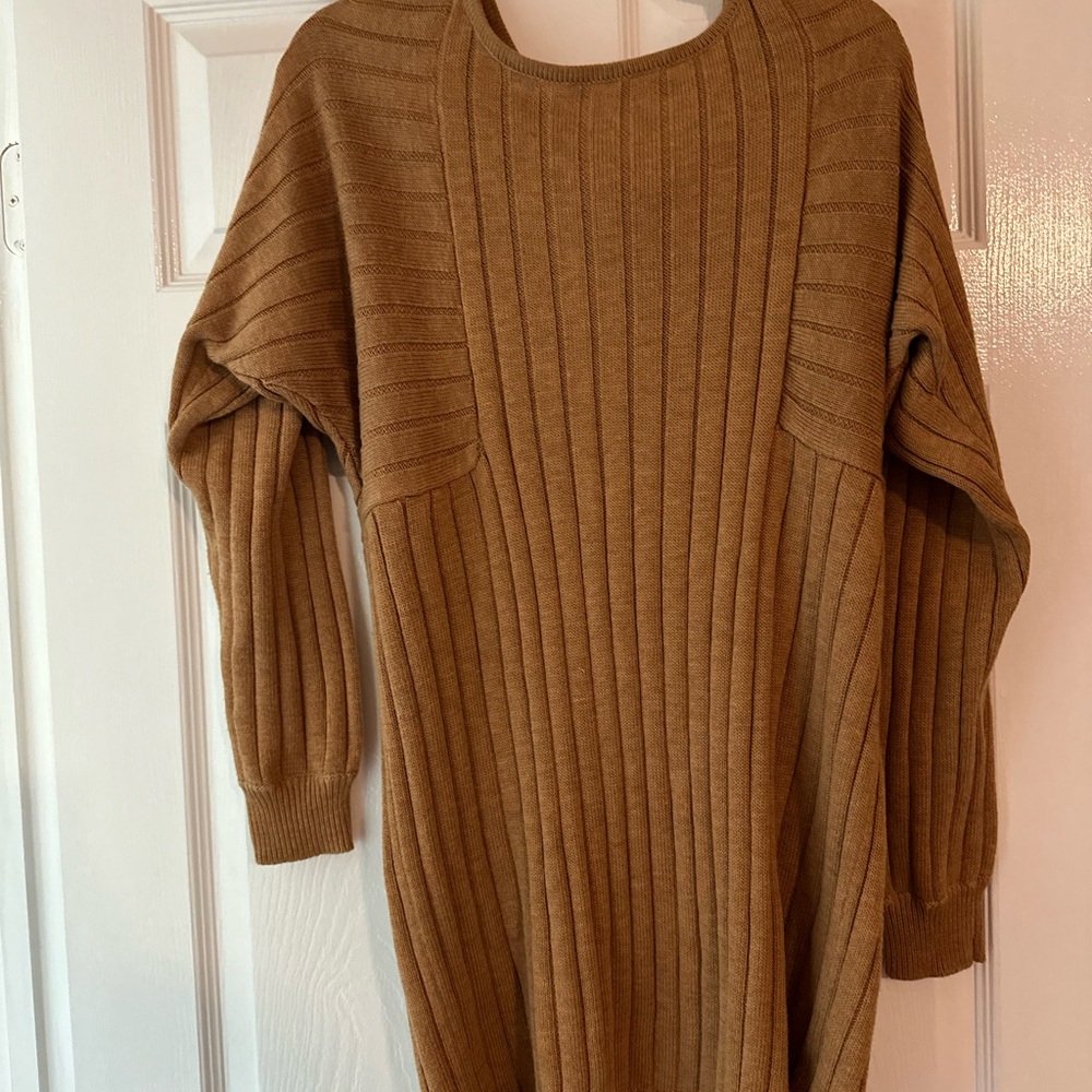 Promesa Tan Crew Neck Ribbed Knit Sweater dress